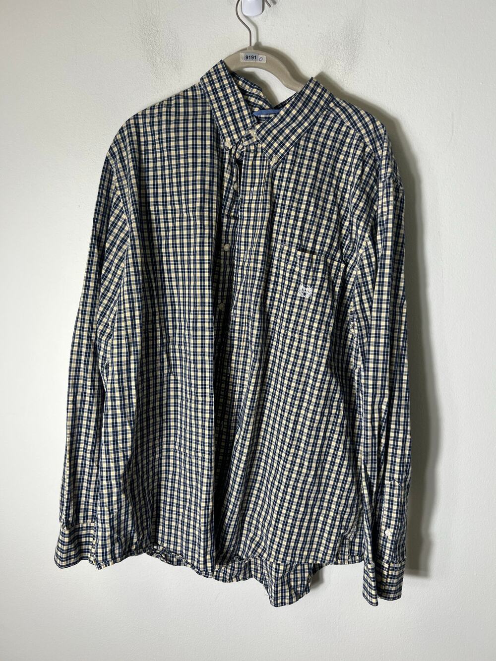 Chaps Yellow and Navy Plaid Button Up Long Sleeve Shirt Sz XL